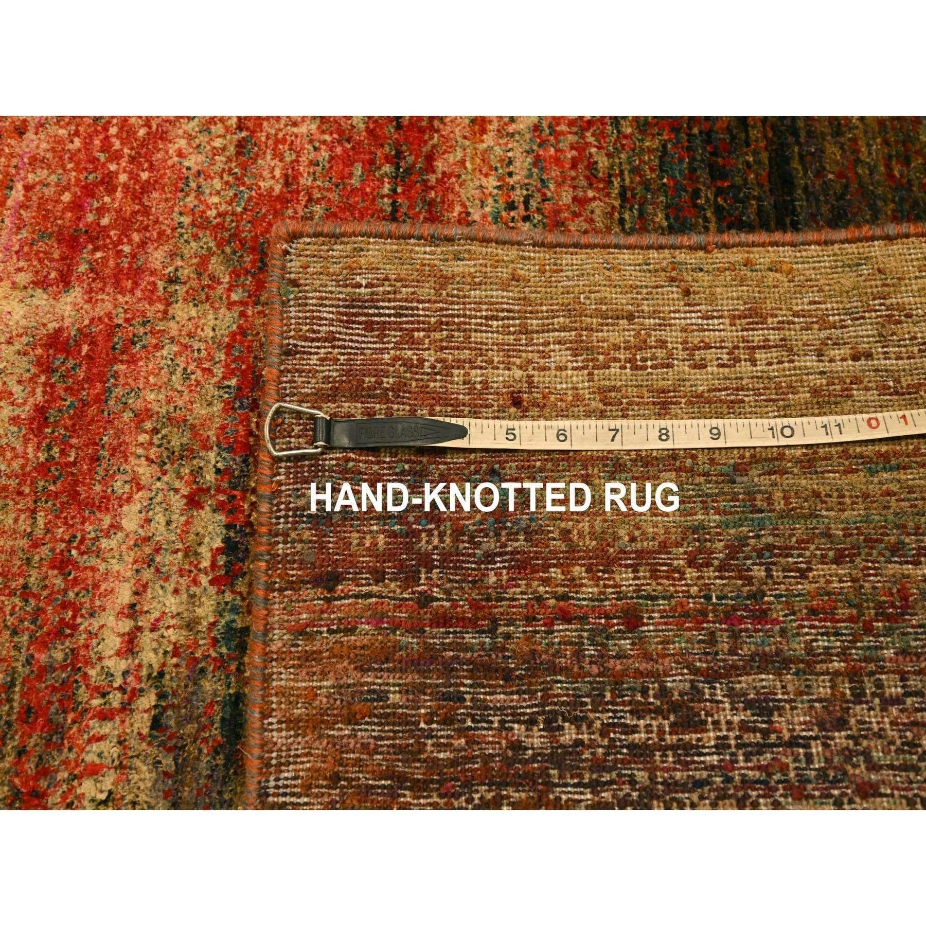 9'x12' Sonnenuntergang Farben reiner Sari Seide Modernes Design Handgeknüpfter Orientteppich im Angebot 6