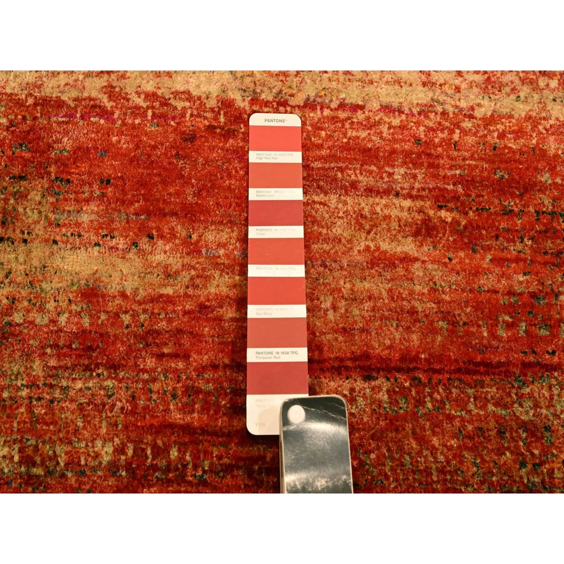 9'x12' Sonnenuntergang Farben reiner Sari Seide Modernes Design Handgeknüpfter Orientteppich im Angebot 2