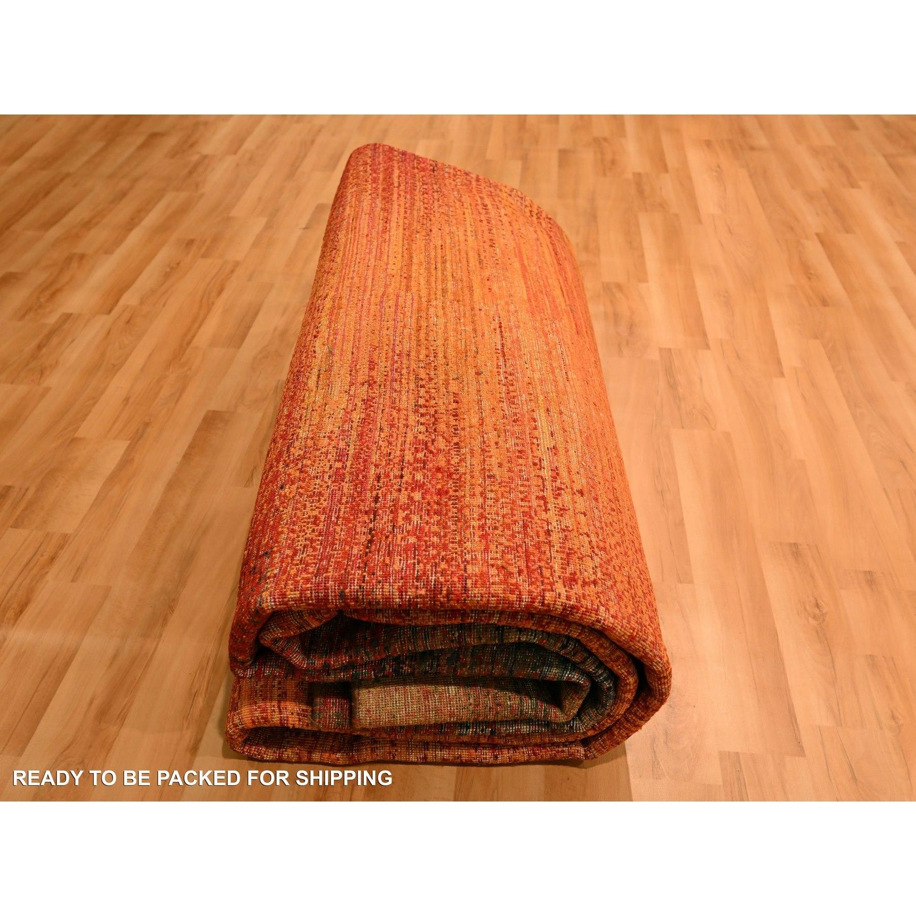 9'x12' Sonnenuntergang Farben reiner Sari Seide Modernes Design Handgeknüpfter Orientteppich im Angebot 4