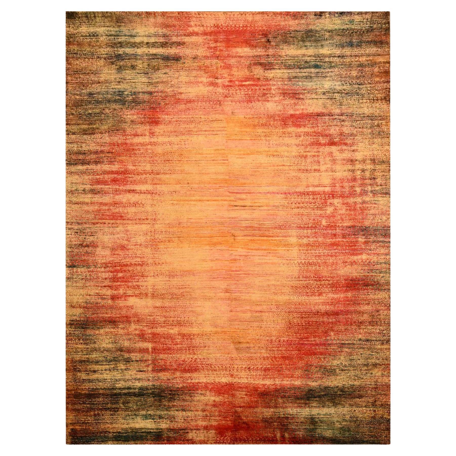 9
x12
Sonnenuntergang Farben reiner Sari Seide Modernes Design Handgeknüpfter Orientteppich