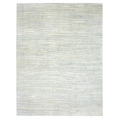 9'x12' Swan White Modern Wavy Design Pure Silk Hand Knotted Oriental Rug