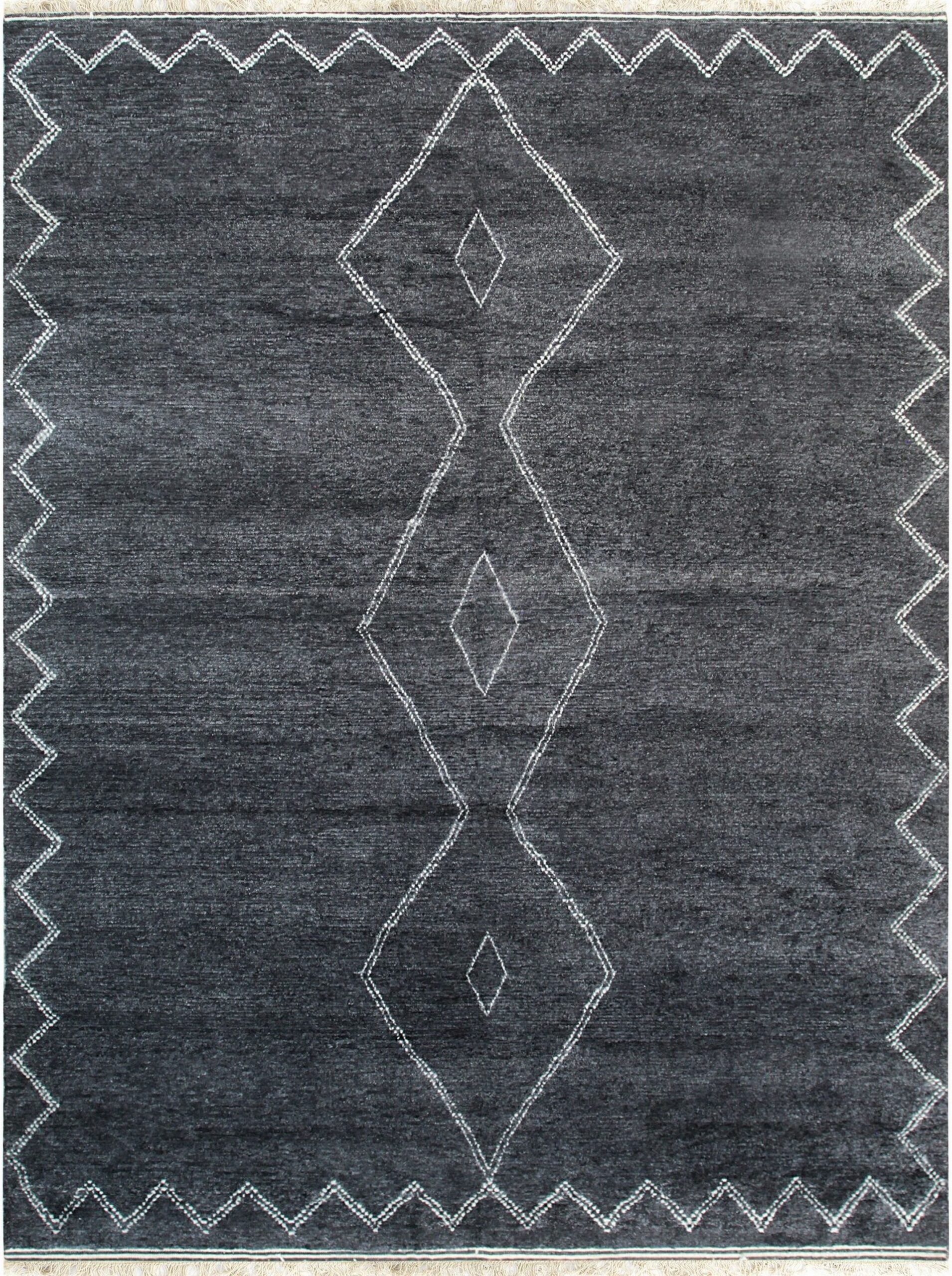 9x12 Talia Moroccan Charcoal Classic Diamond Modern Handknotted Wool Carpet Rug For Sale