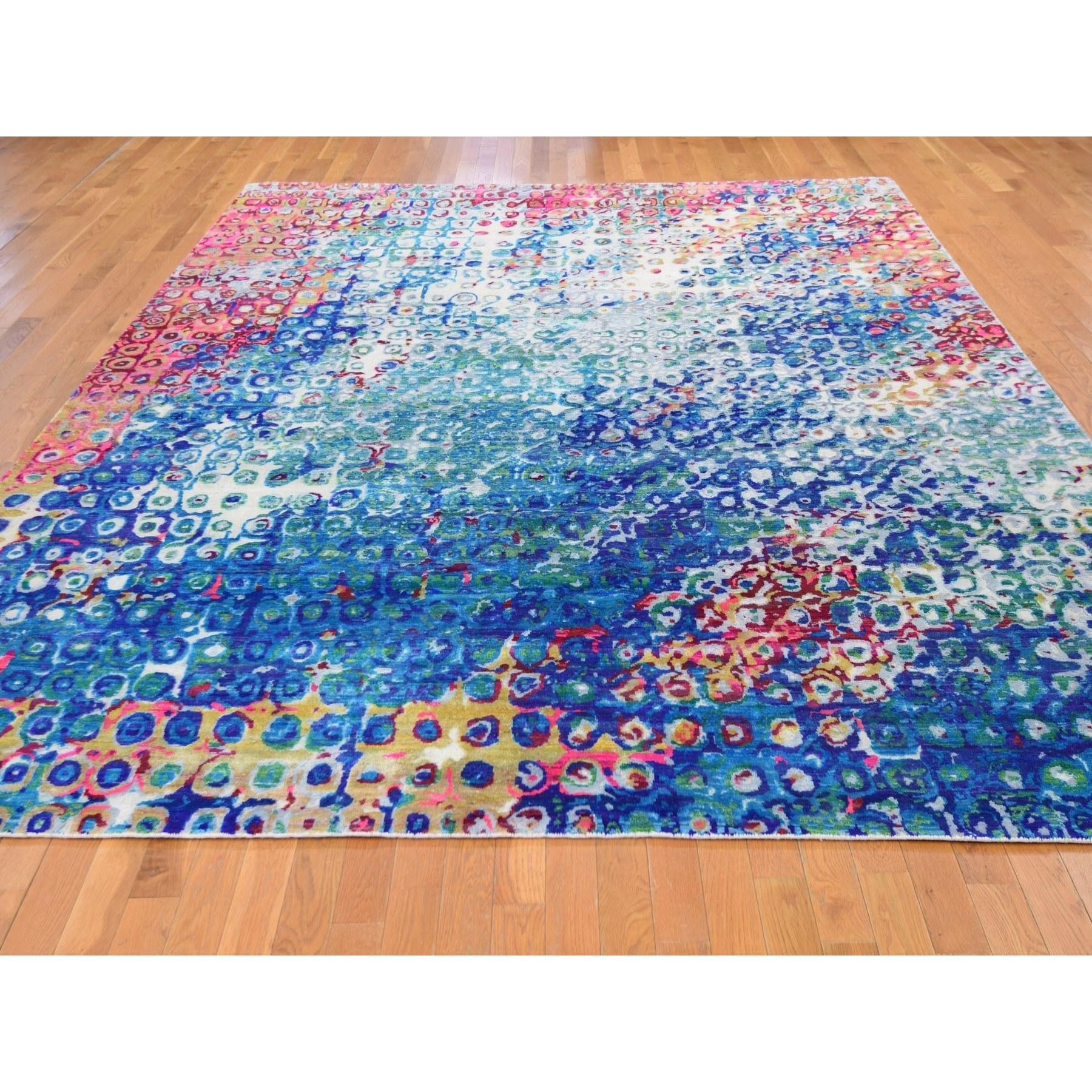 Indiano 9'x12' THE PEACOCK, Tappeto orientale colorato in seta Sari annodato a mano in vendita