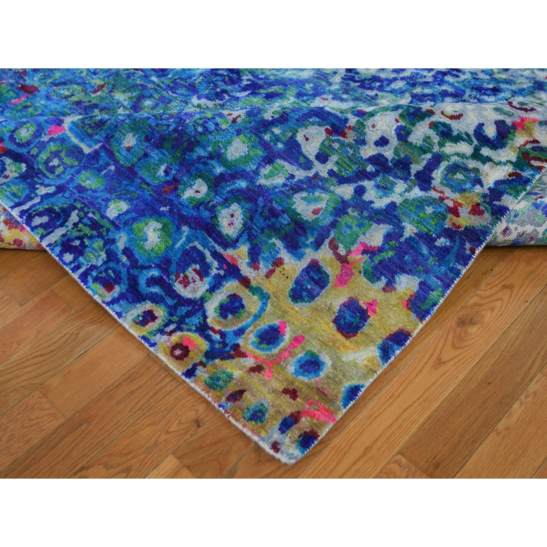 Seta 9'x12' THE PEACOCK, Tappeto orientale colorato in seta Sari annodato a mano in vendita
