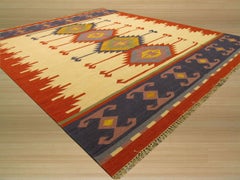 9x12 Zeitloser Kilim Multicolor Geometrisch Zeitgenössisch Flachgewebte Wollteppich