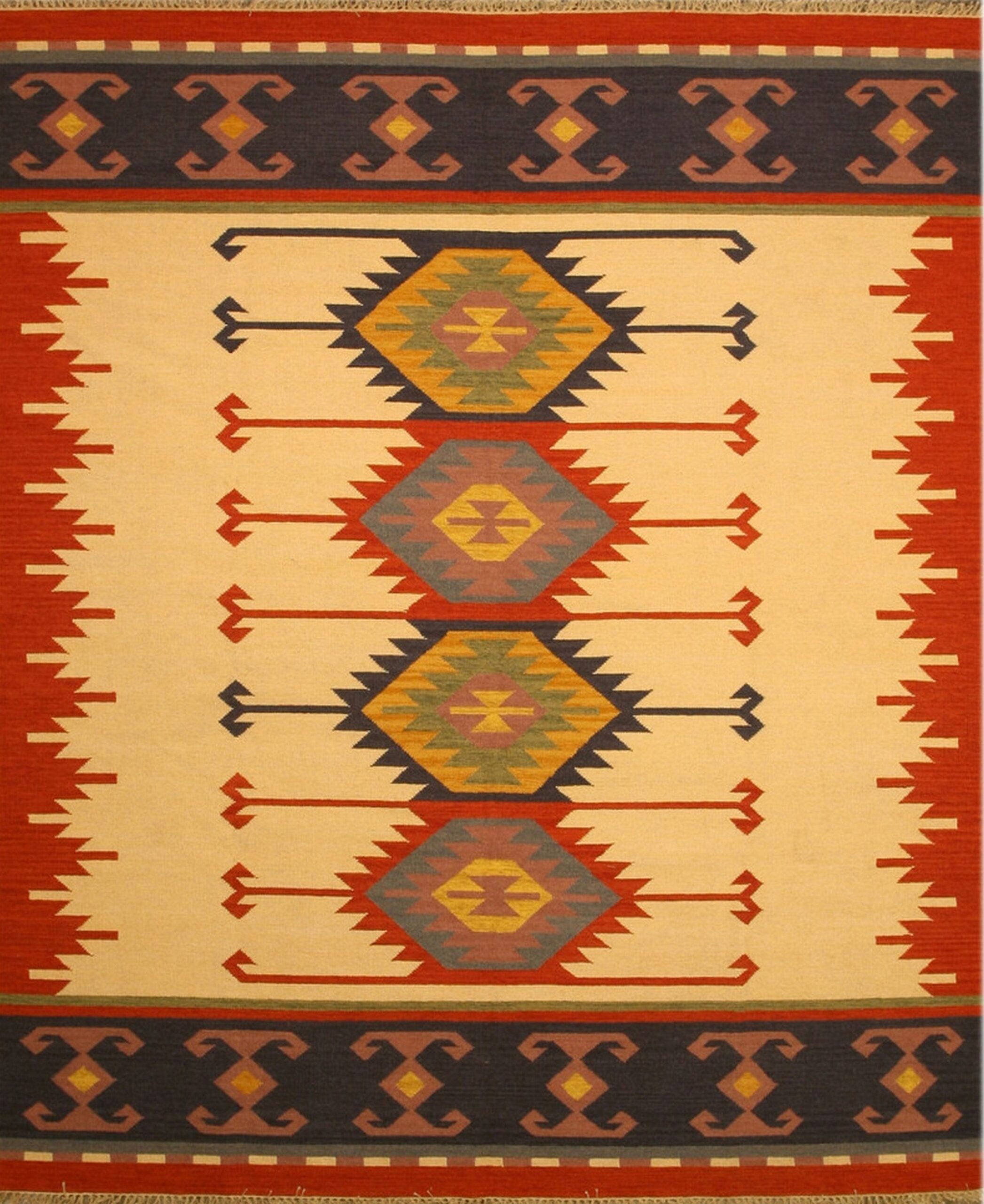 9x12 Timeless Kilim Multicolor Geometric Contemporary Flatweave Wool Carpet Rug