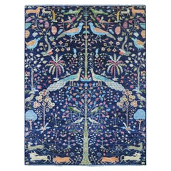9'x12' Traditioneller königsblauer, handgeknüpfter Teppich aus 100 % Wolle in Baum des Lebens-Design