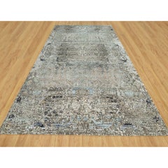 9'x12' Trafalgar Gray Hand Knotted Erased Design Wool and Silk Oriental Rug