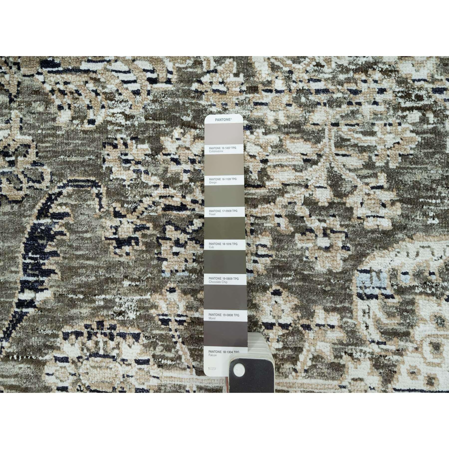 XXIe siècle et contemporain 9'x12' Trafalgar Gray Tapis oriental en laine et soie noué à la main avec Erased Design en vente