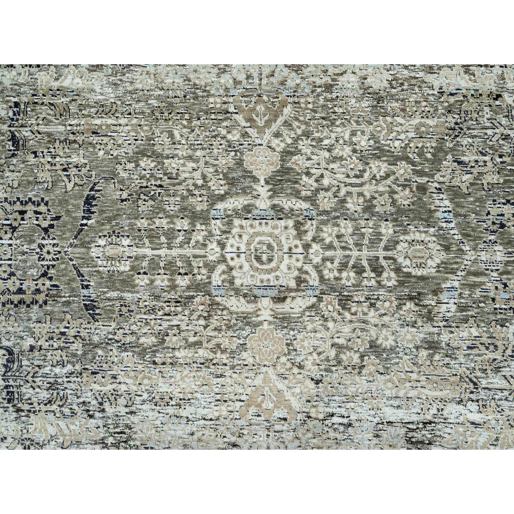 Laine 9'x12' Trafalgar Gray Tapis oriental en laine et soie noué à la main avec Erased Design en vente
