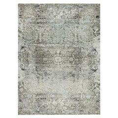 9'x12' Trafalgar Gray Tapis oriental en laine et soie noué à la main avec Erased Design