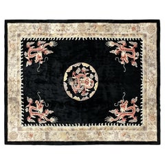 9x12 Vintage Chinese Art Deco Dragon Rug Black Pictorial Design 275cmx366cm
