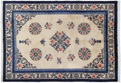 9x12 Vintage Chinese Peking Art Deco Rug Ivory Carpet 254cm x 353cm C.1930