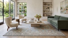 9x12 Vintage-Inspired Oushak Style Wool Area Rug in Sky Blue and Soft Terracotta