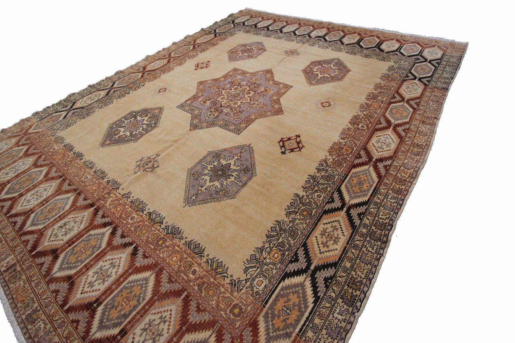 Magnificent vintage Turkish oushak Beige area rug Ikat handmade rug
9'6