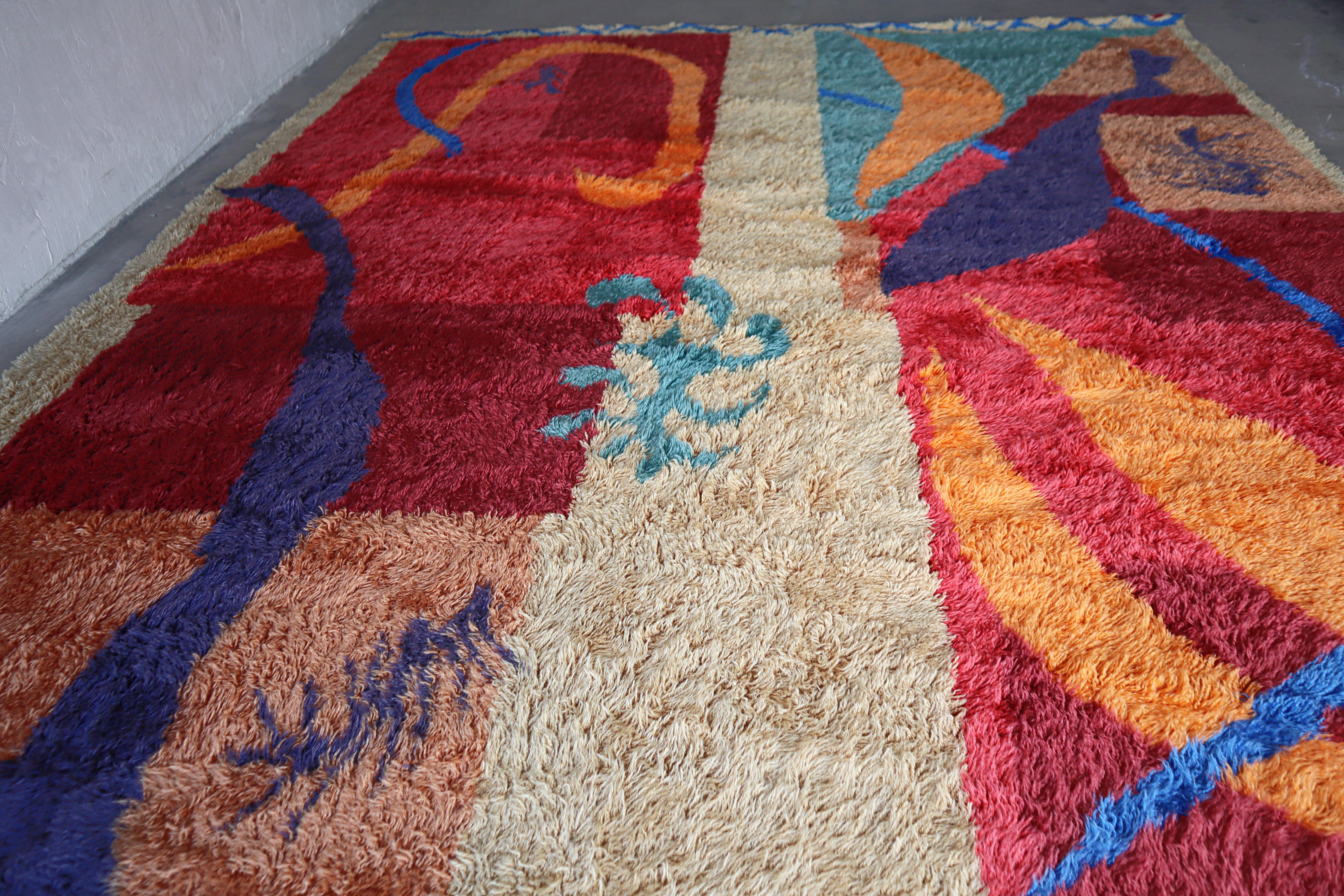 8x10 Alfombra de lana escandinava vintage Ege Rya Shag Lana en venta