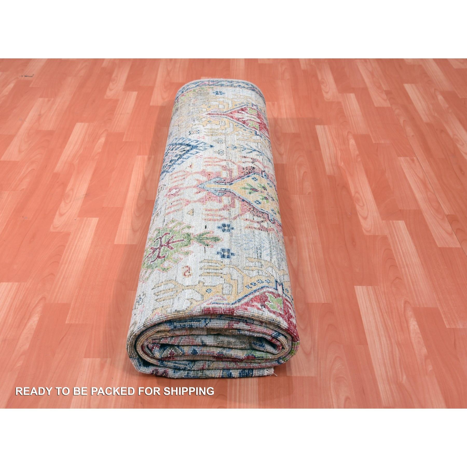 9'x12' Weißer handgeknüpfter orientalischer Teppich aus Wolle mit kaukasischen Gul-Motiven im All-Over-Design im Angebot 3