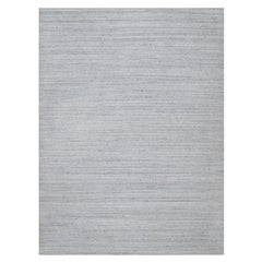 9'x12' Weißer weicher Flor aus reiner Wolle Einfarbig Modernes Striae Design Handgewebter Teppich