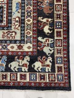 9x12 Willow Oriental Charcoal Cross Geometric Modern Handknotted Wool Carpet Rug (tapis de laine noué à la main)