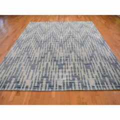 9'x12' Wool And Pure Silk Chevron Design Hand Knotted Oriental Rug