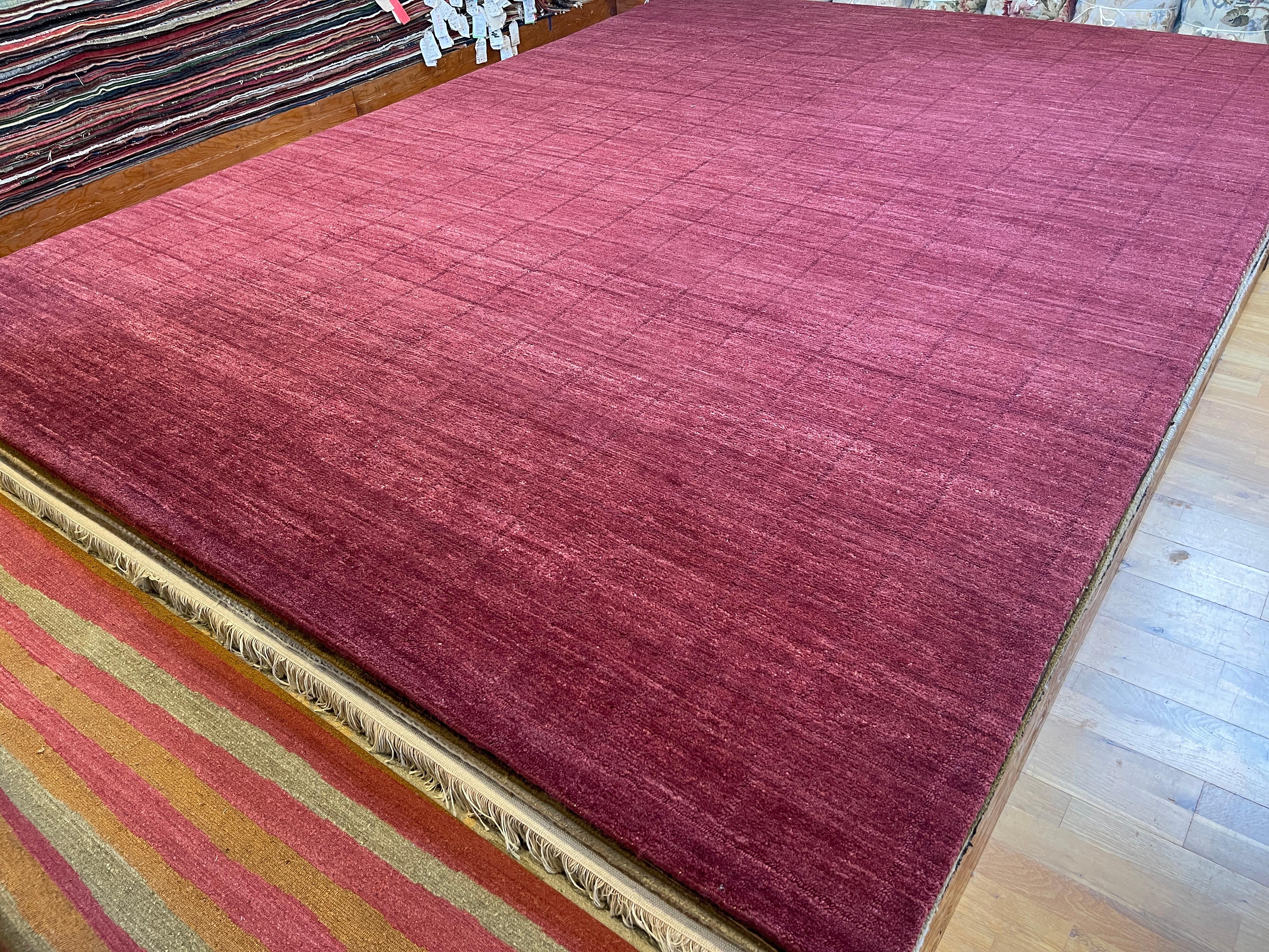 9x12 Wollteppich - Rot kariertes Design (Handgeknüpft) im Angebot