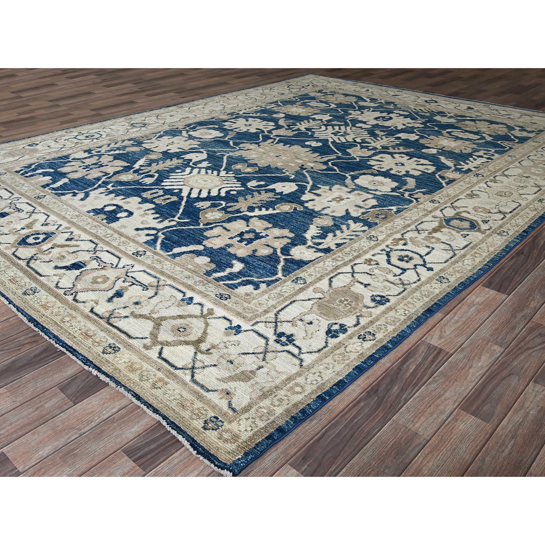 Noué à la main Tapis de laine souple afghan Oushak bleu de Yale noué à la main 9'x12' en vente