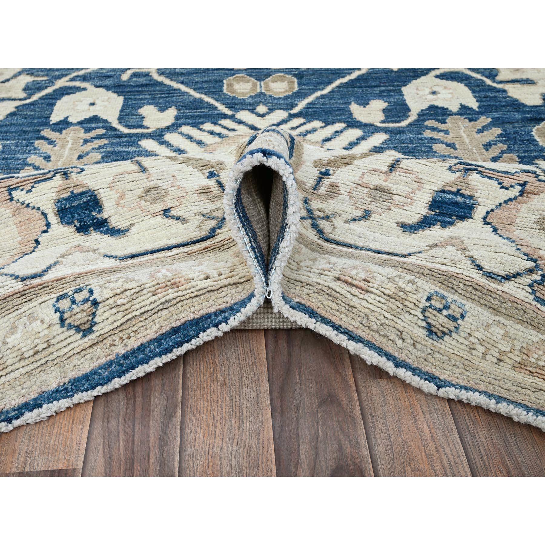 XXIe siècle et contemporain Tapis de laine souple afghan Oushak bleu de Yale noué à la main 9'x12' en vente