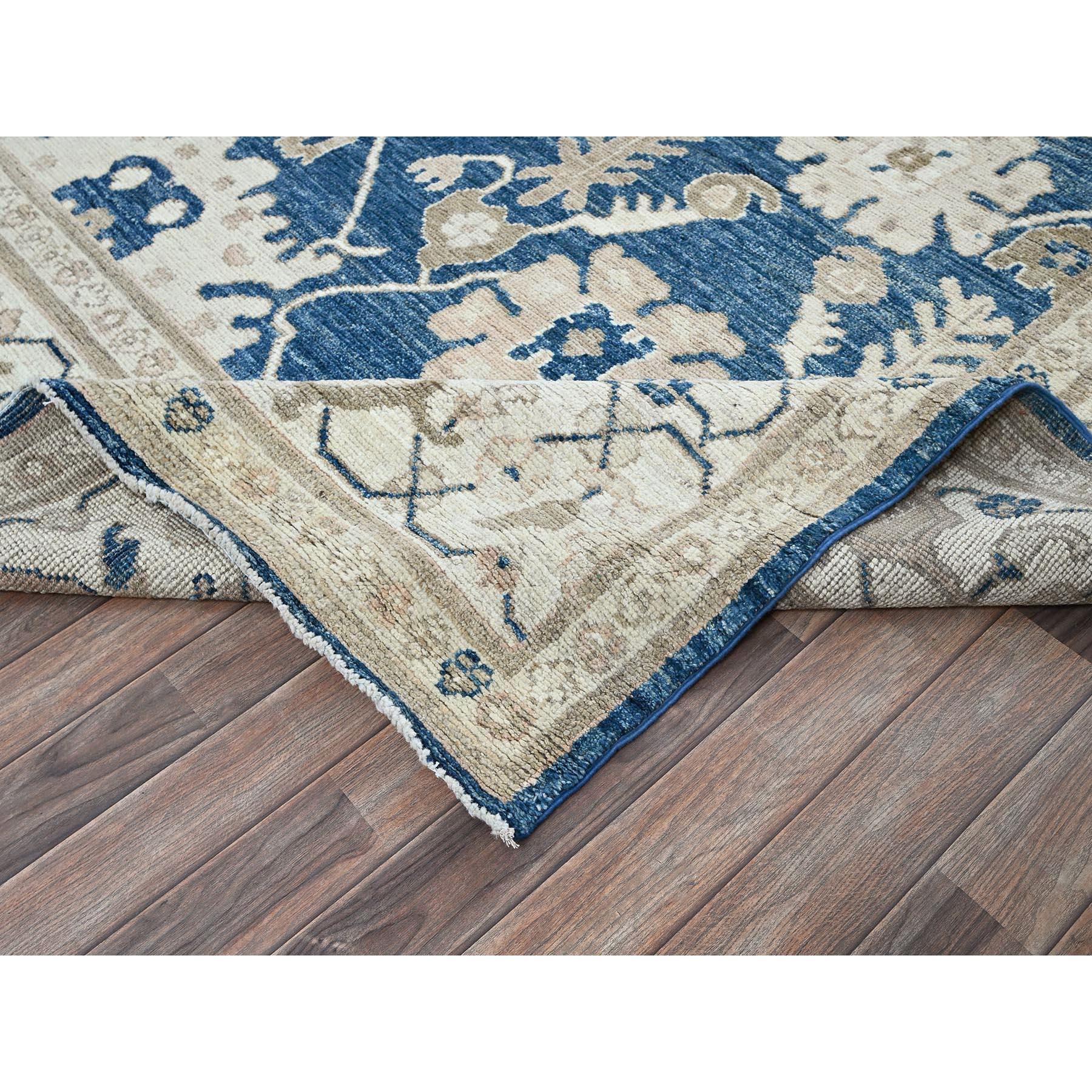 Laine Tapis de laine souple afghan Oushak bleu de Yale noué à la main 9'x12' en vente