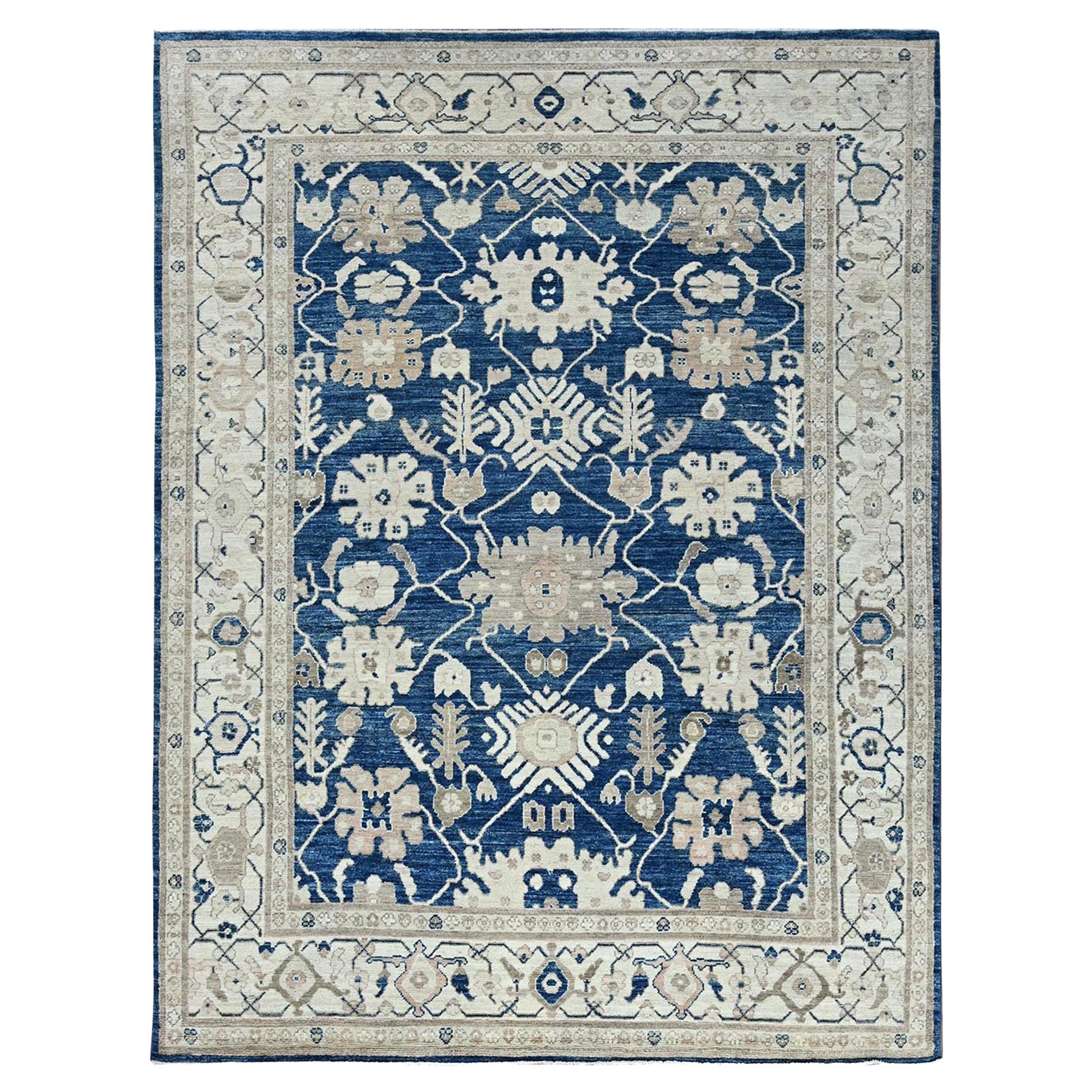 9'x12' Yale Blue Afghan Oushak Supple Collection Hand Knotted Soft Wool Rug