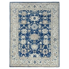 9'x12' Yale Blau Afghan Oushak Supple Kollektion Handgeknüpfter Teppich aus weicher Wolle