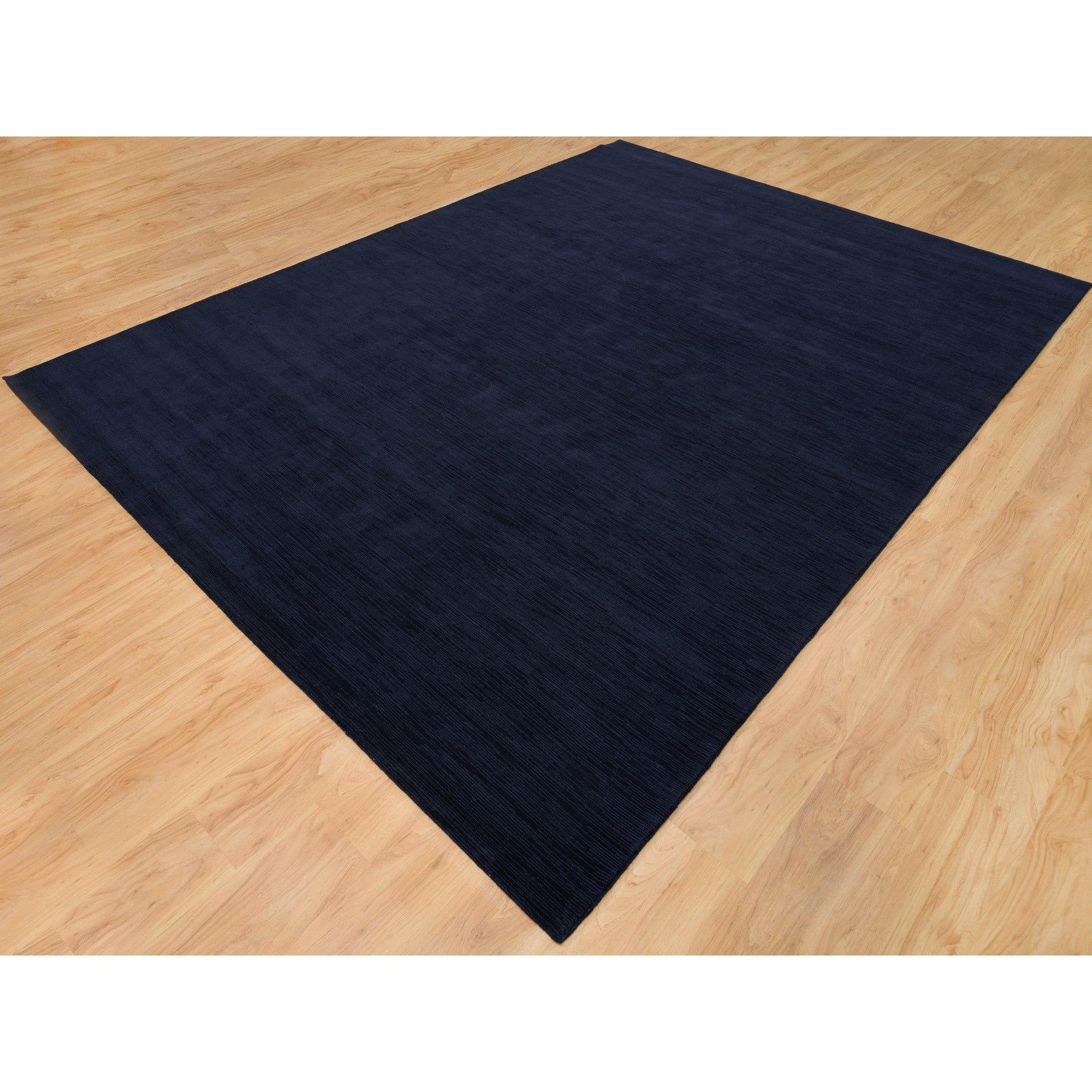 Modern 9'x12' Yankees Blue Plain Loom Knotted Wool and Plant Based Silk Oriental Rug For Sale