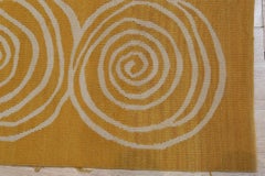 9x12 Yellow Flat Weave Wool Golden Rose Swirl Vintage Mid Century Carpet Rug