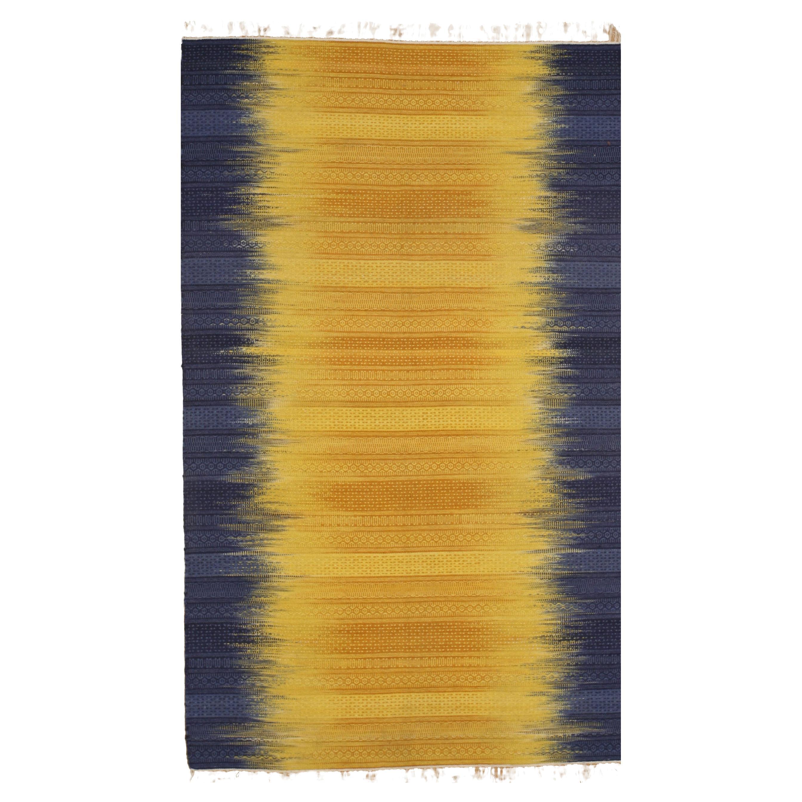 Tapis moderne géométrique 9x12 jaune à tissage plat en laine Ombre Horizon