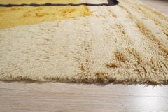 9x12 Yellow Hand-Knotted Wool Abstract Outline Vintage Mid Century Carpet Rug