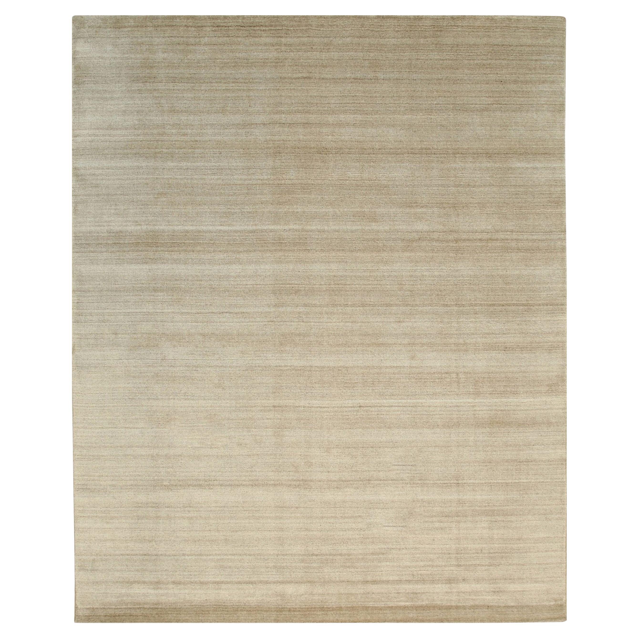 9x12 Yellow Hand-Knotted Wool Viscose Subtly Striated Geometric Carpet Rug