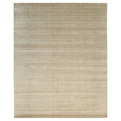 9x12 Yellow Hand-Knotted Wool Viscose Subtly Striated Geometric Carpet Rug