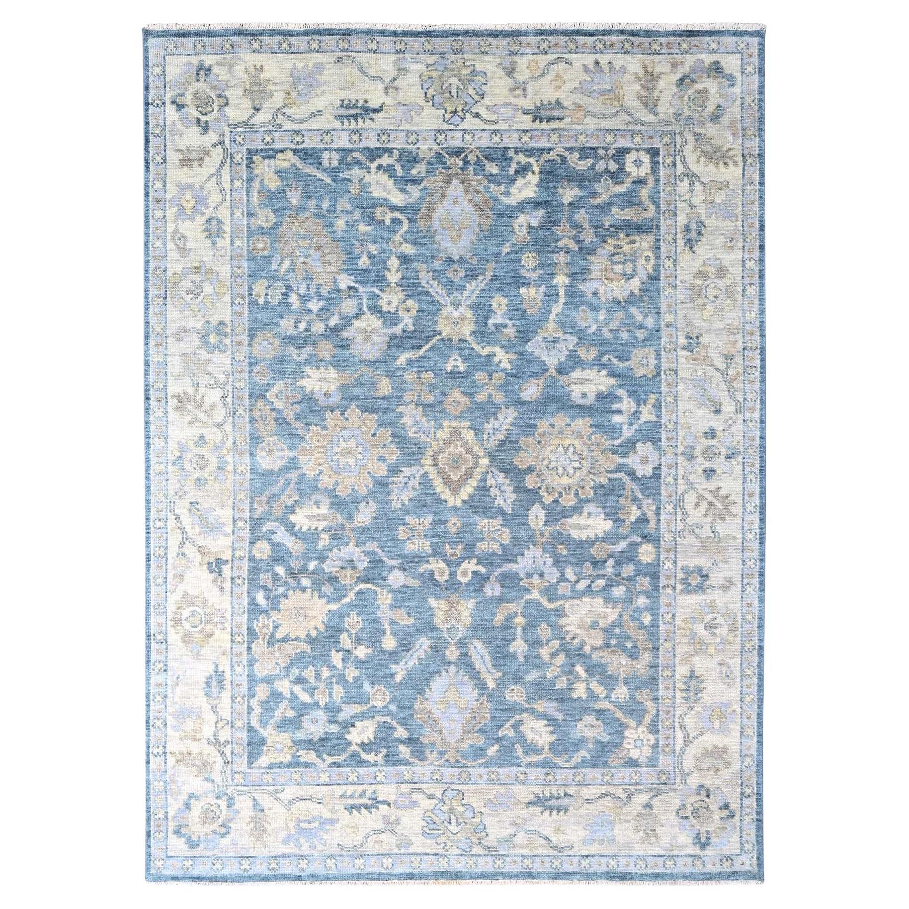 9'x12'1" Aegean Blue Supple Collection Oushak Design Hand Knotted Wool Rug