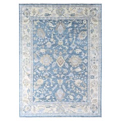 9'x12'1" Aegean Blue Supple Collection Oushak Design Hand Knotted Wool Rug