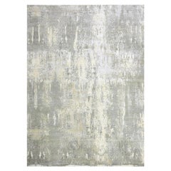 9'x12'1" Ash Gray, Modern Abstract Design, Wool and Pure Silk Hand Knotted Rug