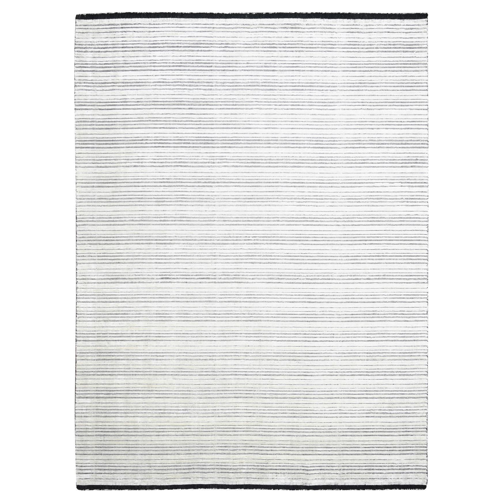 9'x12'1" Black and Ivory Modern Design Wool and Silk Hand Loomed Rug
