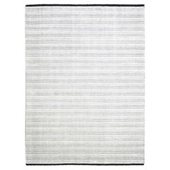 Tappeto nero e avorio dal design moderno in lana e seta lavorato a mano 9'x12'1
