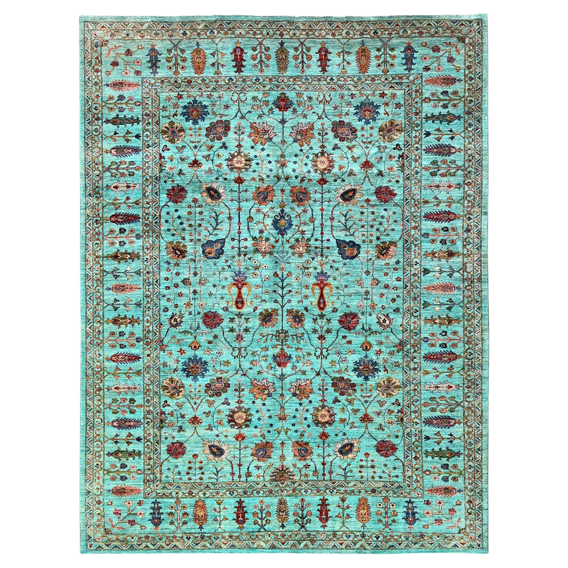 9
x12
1" Blue Hand Knotted Afghan Sultani with All Over Design Soft Wool Rug