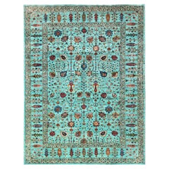 9
x12
1" Blue Hand Knotted Afghan Sultani with All Over Design Soft Wool Rug