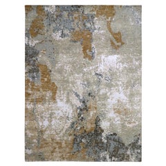 9'x12'1" Brown Densely Woven Abstract Design Hand Knotted All Wool Oriental Rug