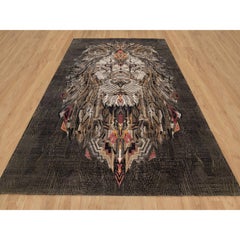 9'x12'1" Brown Hand Knotted Maharaja Lion Novelty Wool & Silk Oriental Rug