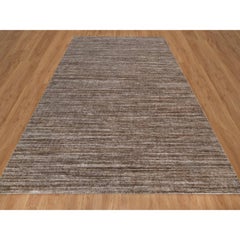 9'x12'1" Alfombra marrón tejida a mano con textura variegada de diseño moderno para exterior e interior