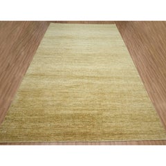 9'x12'1" Brown Wool and Silk Hand Knotted Modern Grass Design Oriental Rug
