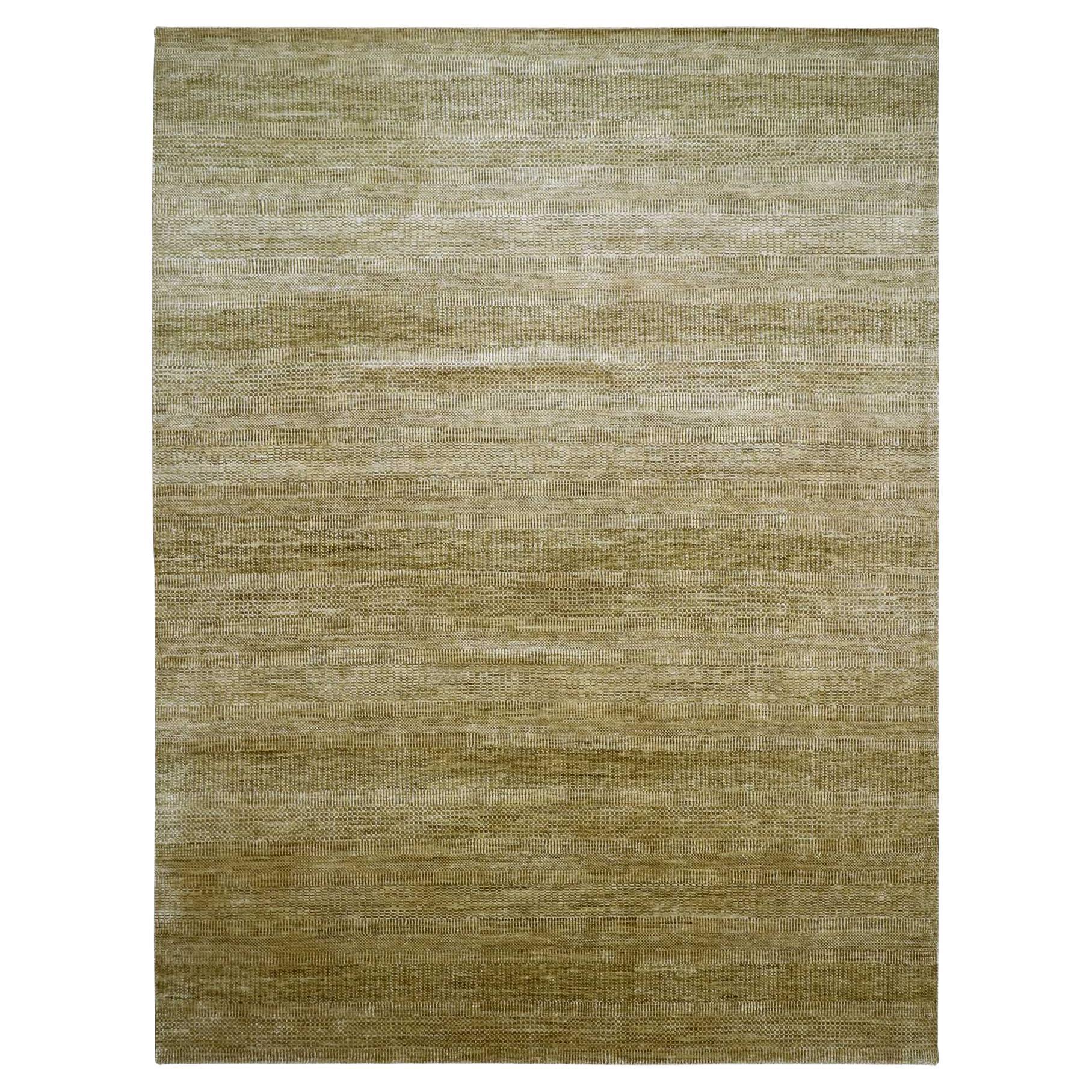 9'x12'1" Brown Wool and Silk Hand Knotted Modern Grass Design Oriental Rug