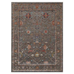 9'x12'1" Brown Brown Scrolls Leaf Design Hand Knotsted Silk and Wool Rug