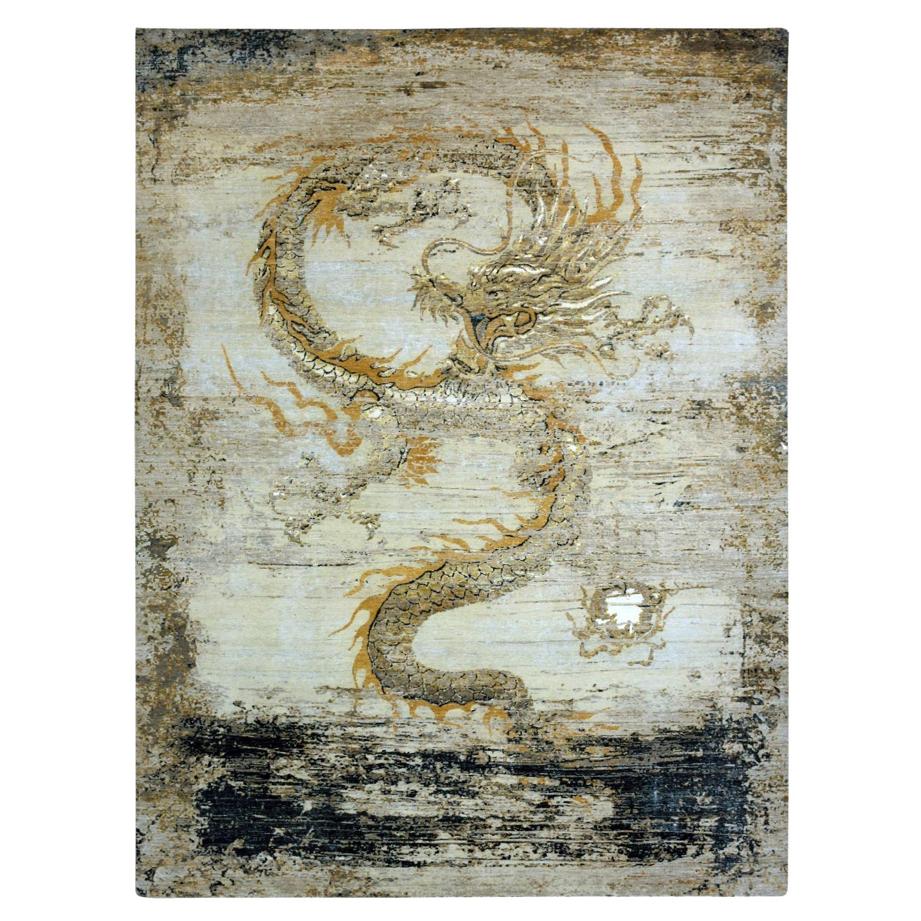 9
x12
1" Casabianca Beige Dragon Design Organic Wool Hand Knotted Oriental Rug